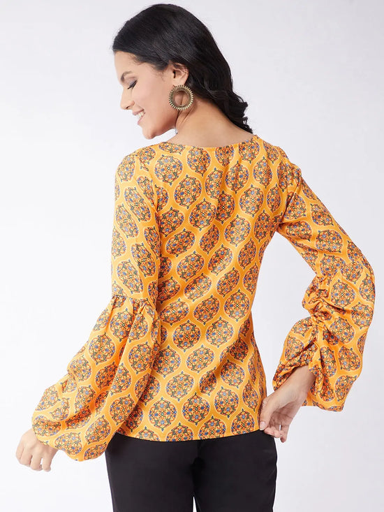 Kasturi Digital Printed Overlap Puff Sleeves Top