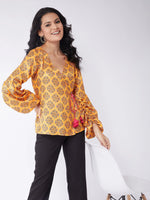 Kasturi Digital Printed Overlap Puff Sleeves Top