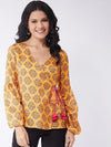 Kasturi Digital Printed Overlap Puff Sleeves Top