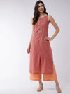 Dusty Pink Embroidered Sleeveless Kurta With Pants