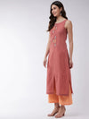 Dusty Pink Embroidered Sleeveless Kurta With Pants