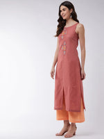 Dusty Pink Embroidered Sleeveless Kurta With Pants