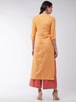 Orange Embroidered Quarter Sleeves Kurta With Pants