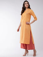 Orange Embroidered Quarter Sleeves Kurta With Pants