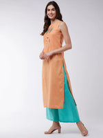 Orange Embroidered Sleeveless Kurta With Pants