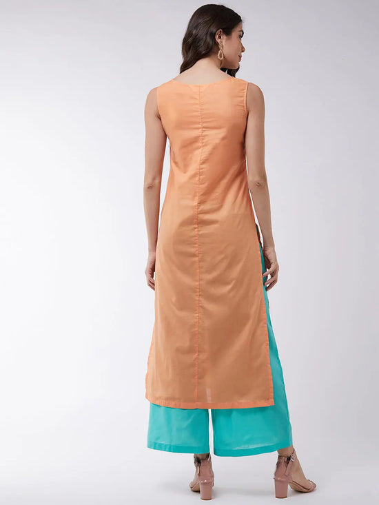 Orange Embroidered Sleeveless Kurta With Pants