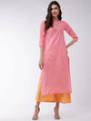 Pink Embroidered Quarter Sleeves Kurta With Pants