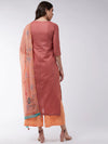 Dusty Pink Embroidered Kurta With Pants And Orange Digital Printed Dupatta