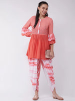 Ombre Tie-Dye Top With Dhoti Set With Embroidery