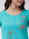 Blue Embroidered Kurta With Contrasting Pants