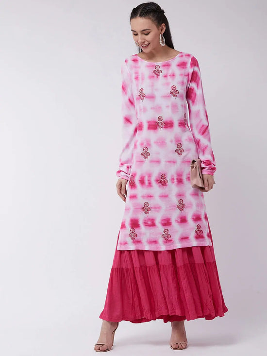 Ombre Tie-Dye Embroidered Kurta With Sharara Set