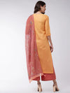 Light Orange Embroidered Quarter Sleeves Kurta With Pants And Digital Printed Dupatta