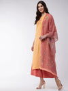 Light Orange Embroidered Quarter Sleeves Kurta With Pants And Digital Printed Dupatta