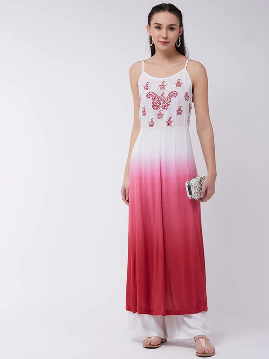 Ombre Embroidered Strappy Tiered Kurta