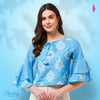 Block Printed Chambray Top With Bell Sleeves