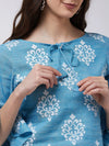 Block Printed Chambray Top With Bell Sleeves