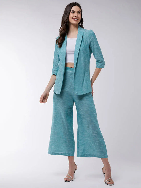 Chambray Long Blazer And Pant Set-ZLCO10034-XS