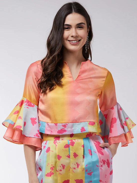 Candy Inspired Digital Printed Bell Sleeves Top