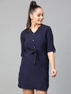 Casual Buttoned Shirt Dress-LAZL8003NAVY-XS