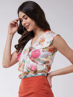 Candy Inspired Digital Printed Sleeveless Ruffle Top