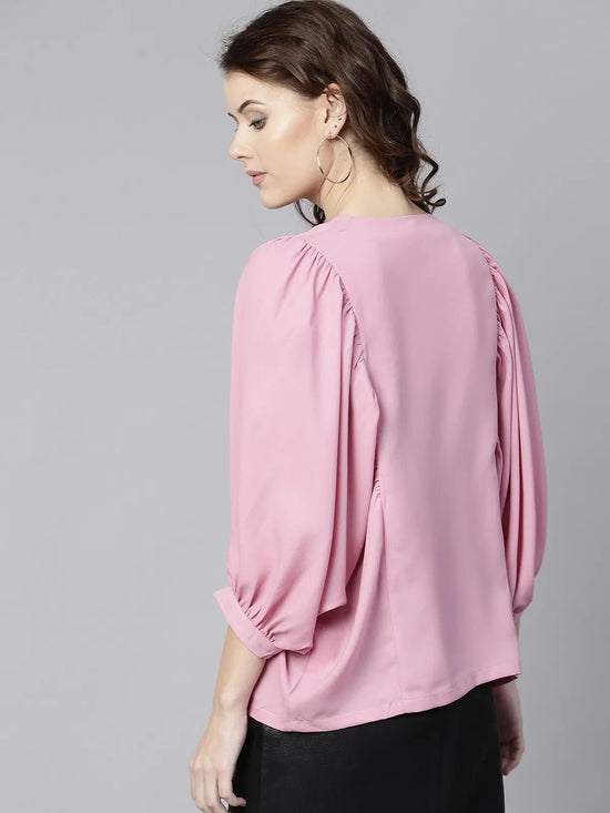 Solid Flared Cape Top-ZL6111PNK-XS