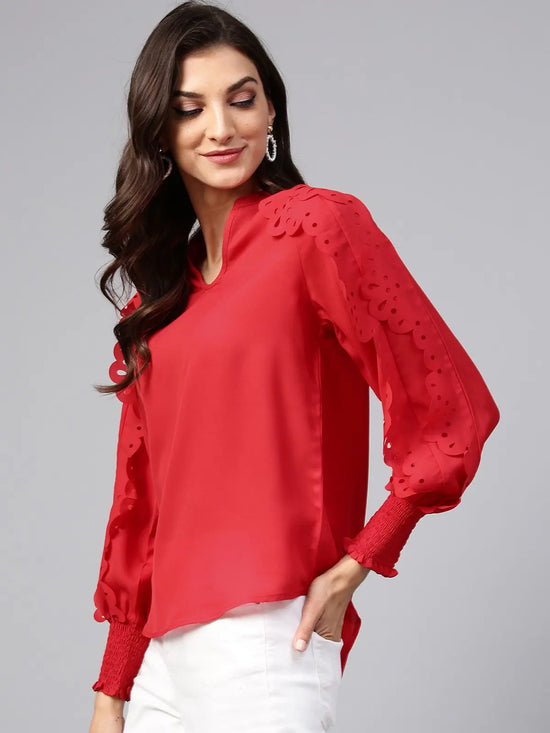 Solid Top With Laser Cut Sleeves-ZL6136GRN-XS