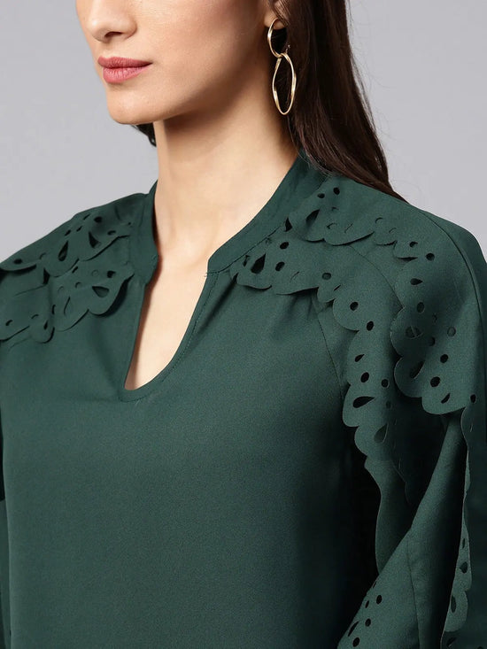 Solid Top With Laser Cut Sleeves-ZL6136GRN-XS