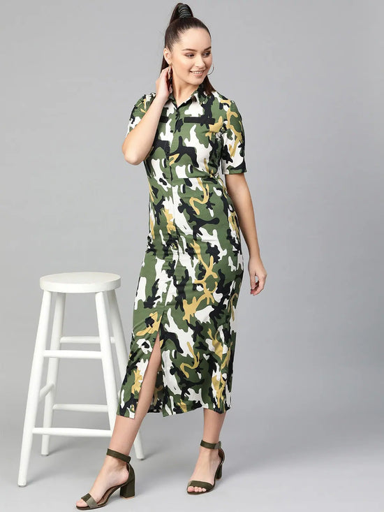 Military Shirt Maxi Dress-ZL9002NAVY-S