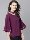 Embroidered Choker Neck Top-ZL6113PRPLE-XS