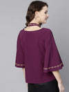 Embroidered Choker Neck Top-ZL6113PRPLE-XS