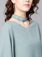 Embroidered Choker Neck Top-ZL6113GRY-XS