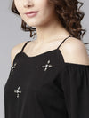 Embellished Cold-Shoulder Party Top-ZL6115BLCK-XS