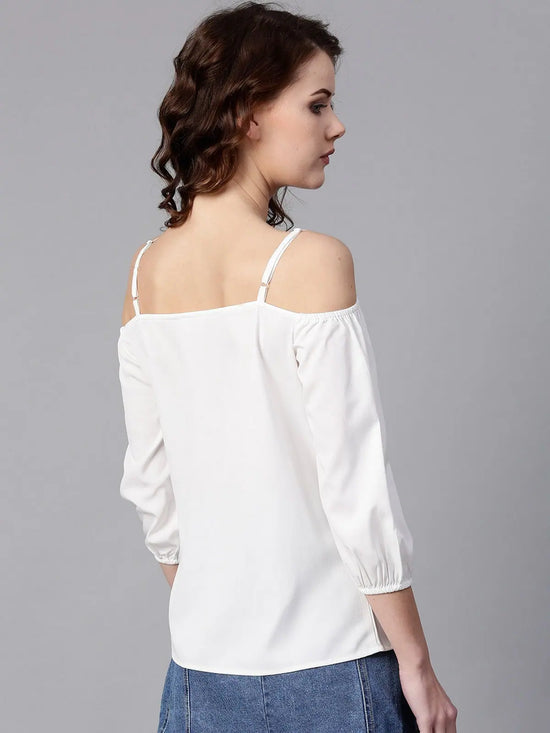 Embellished Cold-Shoulder Party Top-ZL6115WHT-XS