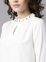 Ruffled Pearl Embellished Collar Top-ZL6112PNK-XS