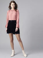 Ruffled Pearl Embellished Collar Top-ZL6112PNK-XS