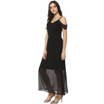 Solid Drop Sleeves Maxi Dress-LAZL8014BLCK-XS