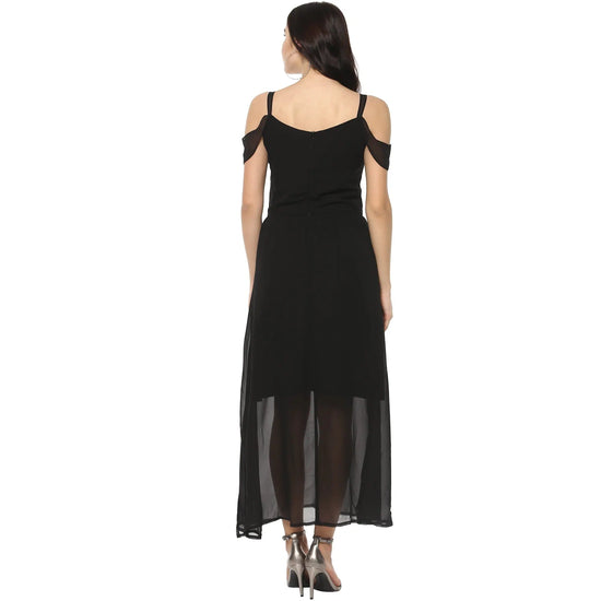 Solid Drop Sleeves Maxi Dress-LAZL8014BLCK-XS