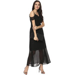 Solid Drop Sleeves Maxi Dress-LAZL8014BLCK-XS