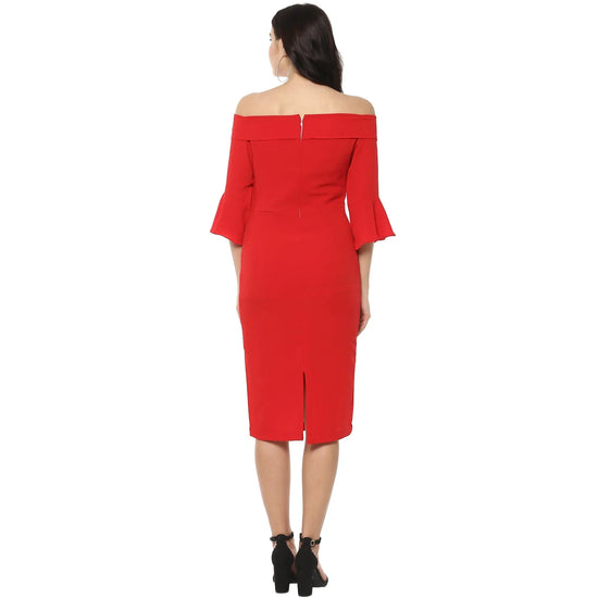 Off-Shoulder Midi Fitted Dress