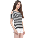 Thin Stripe Shoulder Cut Top-LATZL6004BLACK-S