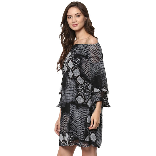 Off-Shoulder Snake Printed Dress