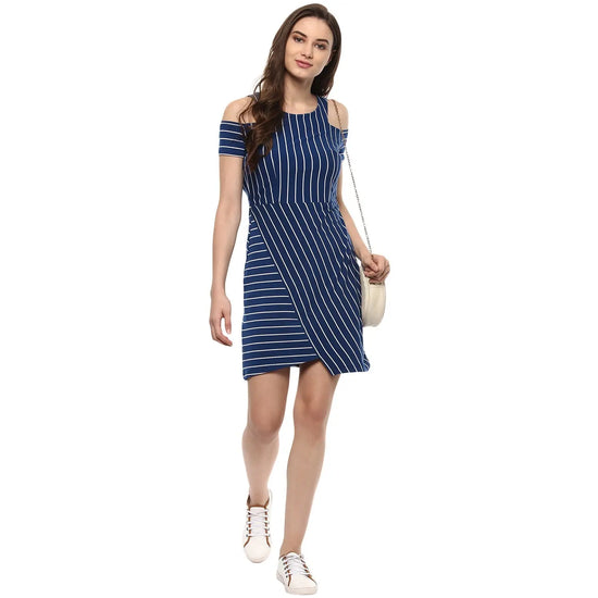 Stripe Dress With Shoulder -Cut Details