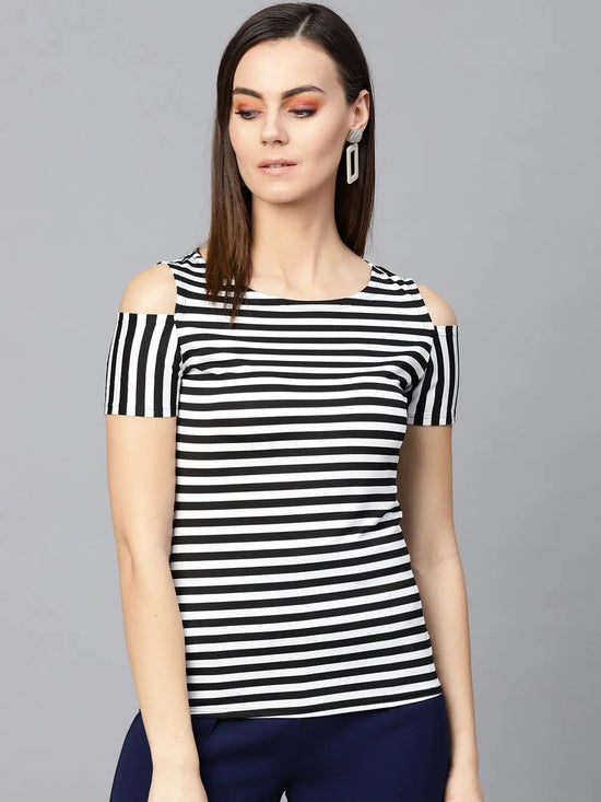 Thin Stripe Shoulder Cut Top-ZLL6143BLCK-XS