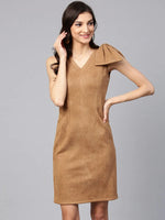 Fitted Side Bow Suede Dress