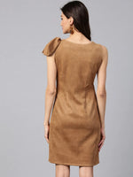 Fitted Side Bow Suede Dress