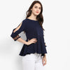 Solid Peplum Top With Multi color Lace At The Sleeves