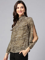 Animal Print Ruffle Neck Top