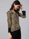 Brown Animal Print Top With Neck Brotch