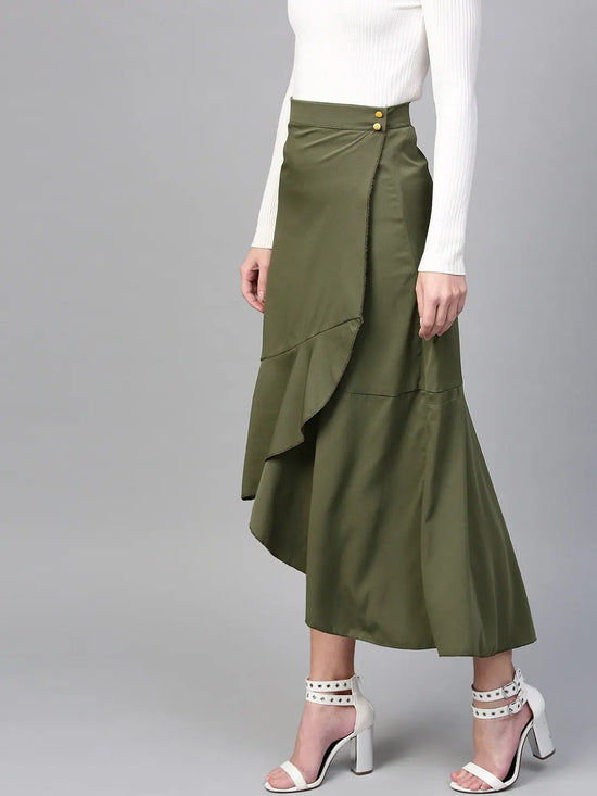 Solid Asymmetric Wrap Skirt