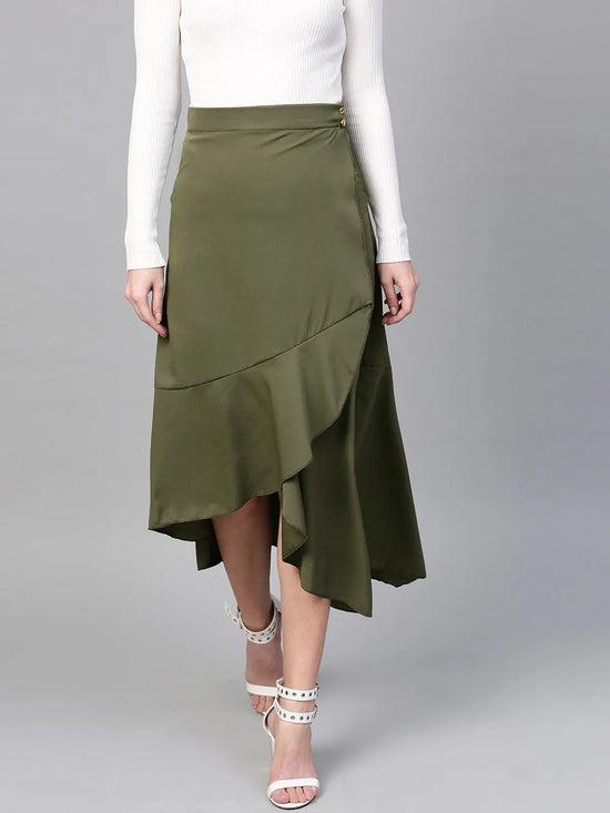 Solid Asymmetric Wrap Skirt